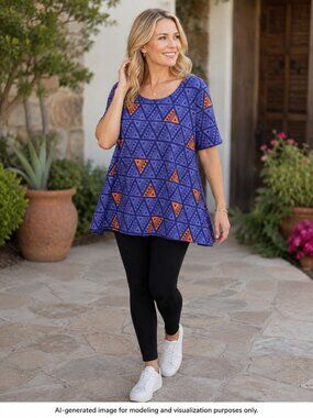 LuLaRoe Perfect T XS Blue Purple Orange Geometric Swing Top